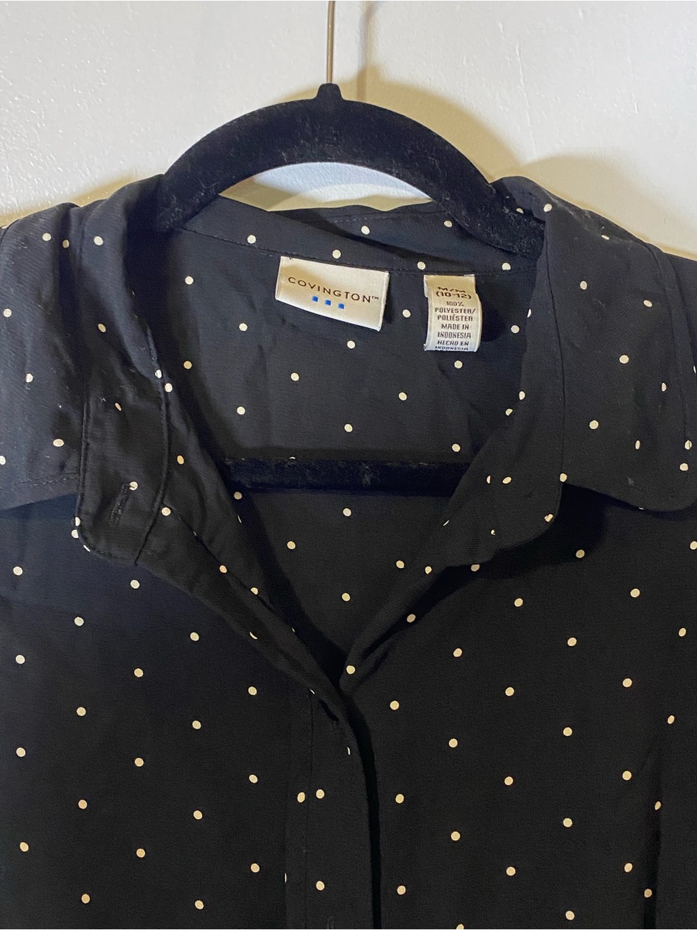 Covington Black White Polka Dot Blouse Career Office Core Preppy Top M 10-12 - Picture 6 of 10